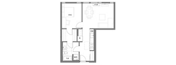 a floor plan of a small apartment with a bedroom and a living room