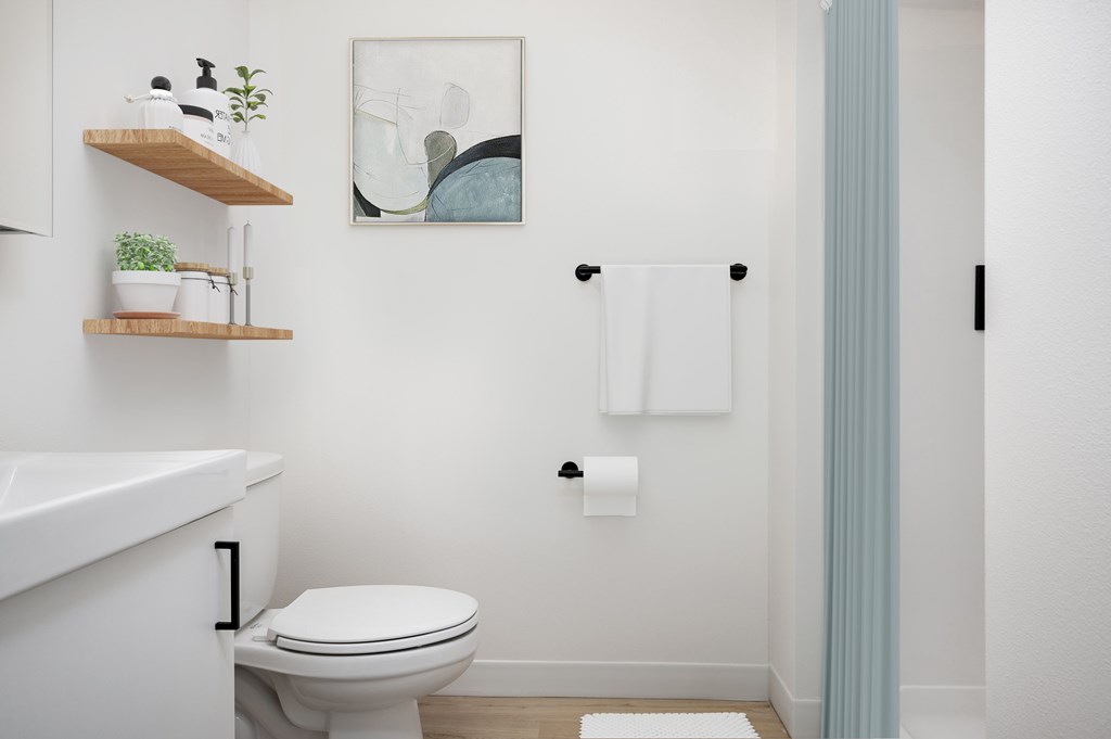 MERX Slabtown apartments bathroom with modern fixtures.