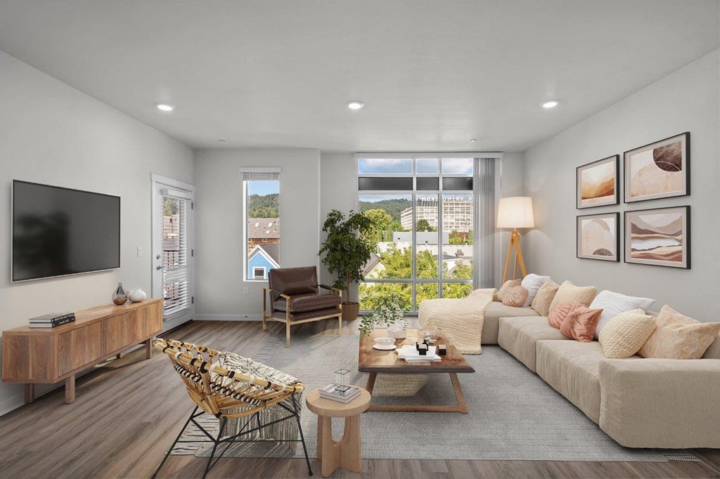 a living room with a couch and a television