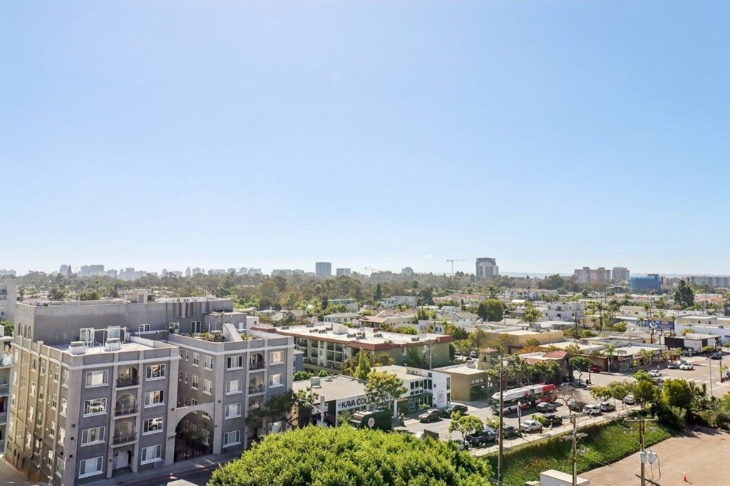 A view of a city from a high vantage point.
