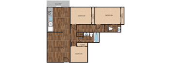 A floor plan of a house with a balcony, closet, and bathroom.