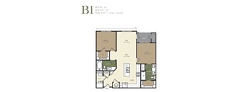 A floor plan of apartment B1 with two bedrooms and two bathrooms.