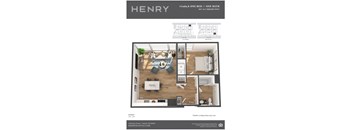 Henry Apartments 1 Bed 1 Bath 3D Floor Plan