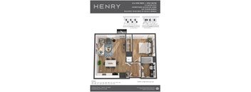 Henry Apartments 1 Bedroom 1 Bath 3D Floor Plan