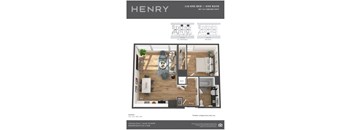 Henry Apartments 1 Bedroom 1 Bath B 3D Floor Plan