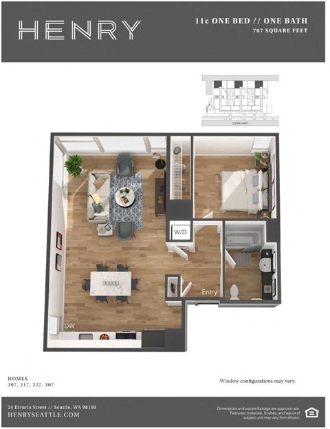 Henry Apartments 1 Bedroom 1 Bath C 3D Floor Plan