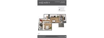 Henry Apartments 1 Bedroom 1 Bath H 3D Floor Plan