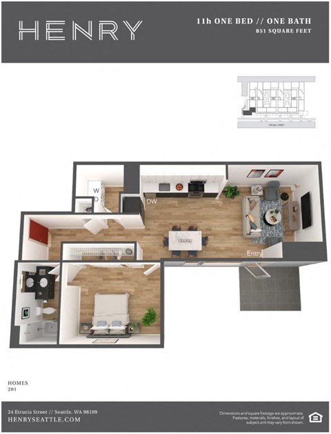 Henry Apartments 1 Bedroom 1 Bath H 3D Floor Plan