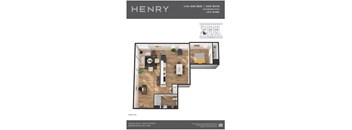 Henry Apartments 1 Bedroom 1 Bath Live/Work 3D Floor Plan