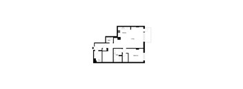 A floor plan of a house with a kitchen, living room, and bedroom.