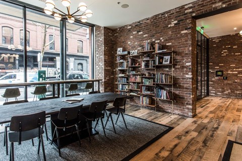230 Ash Apartments Rooftop Meeting Room and Bookshelves