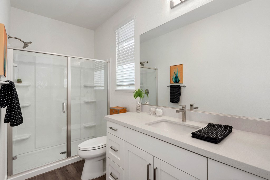 the preserve at ballantyne commons bathroom with sink toilet and shower