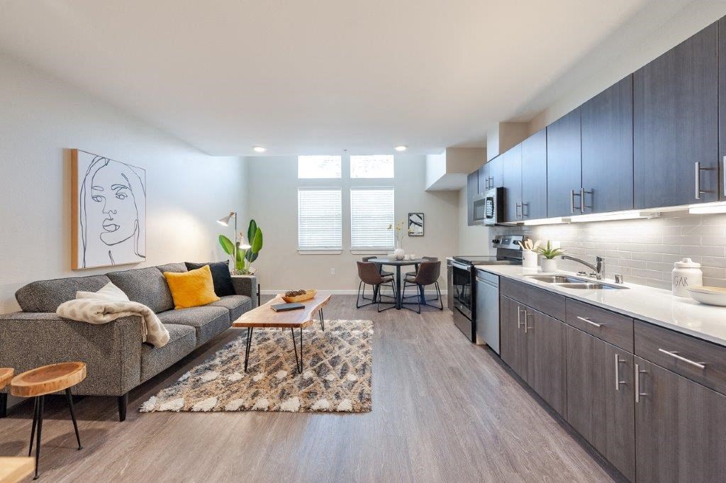 192nd West Lofts Model Living Room and Kitchen