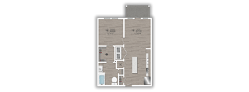 a floor plan of a compact apartment with a bedroom and a bathroom