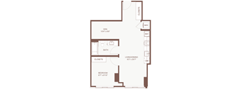 A floor plan of a room with a den, bath, closets, and a bedroom.