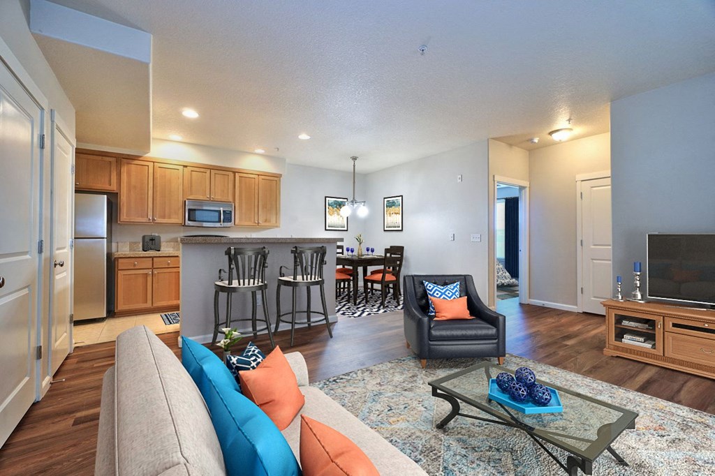 Washougal, WA Lookout at the Ridge Apartments staged dining, living room in one-bedroom