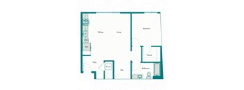 Bo Apartments 1x1 D with Den Floor Plan