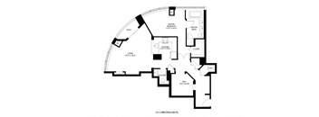 A black and white image of a penthouse floor plan.