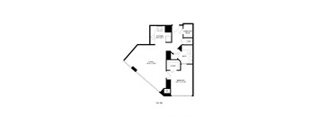 A floor plan of a home with a bedroom, living room, kitchen, and bathroom.