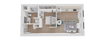 a floor plan of a one bedroom apartment with a bathroom and kitchen