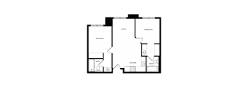 A black and white image of a floor plan for a house with labeled rooms.