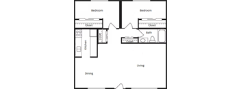 Wisteria Walk Apartments 2 Bed 1 Bath Floor Plan