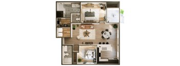 Linda Vista Luxury Rentals 2 Bedroom 3D Floor Plan