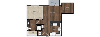 Main Street Flats Apartments Phase II 1x1 + Study T Floor Plan