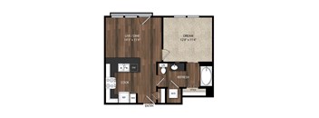 Main Street Flats Apartments Phase II 1x1 D Floor Plan
