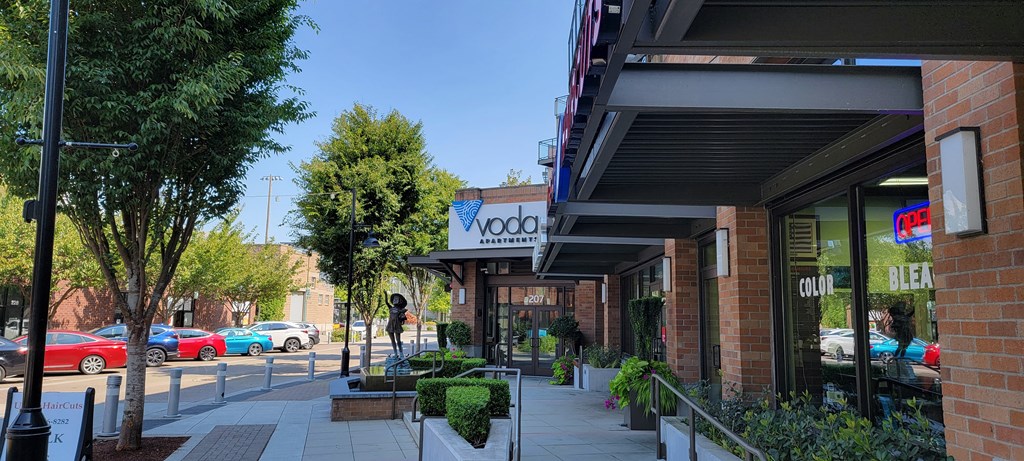 Voda Apartment signage and front enterance