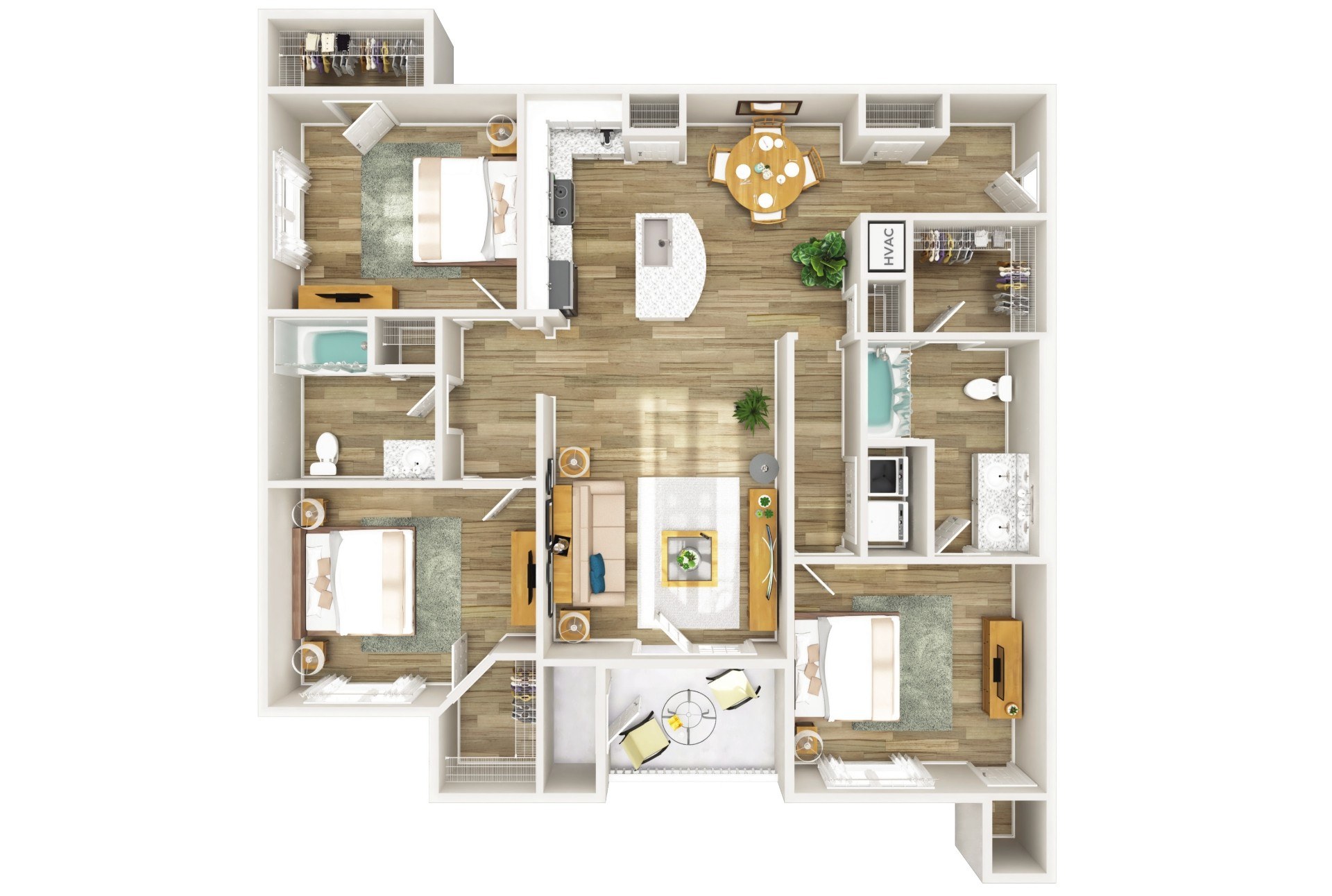 250 West Apartments in Florence, South Carolina Three Bedroom Floor Plan