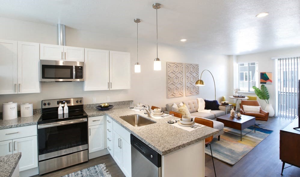 Strata99 Townhomes Apartments Kitchen and Model Living Room