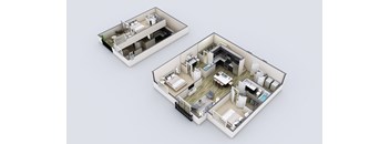 Two 3D models of the C3L floor plan at Axis Camelback apartments