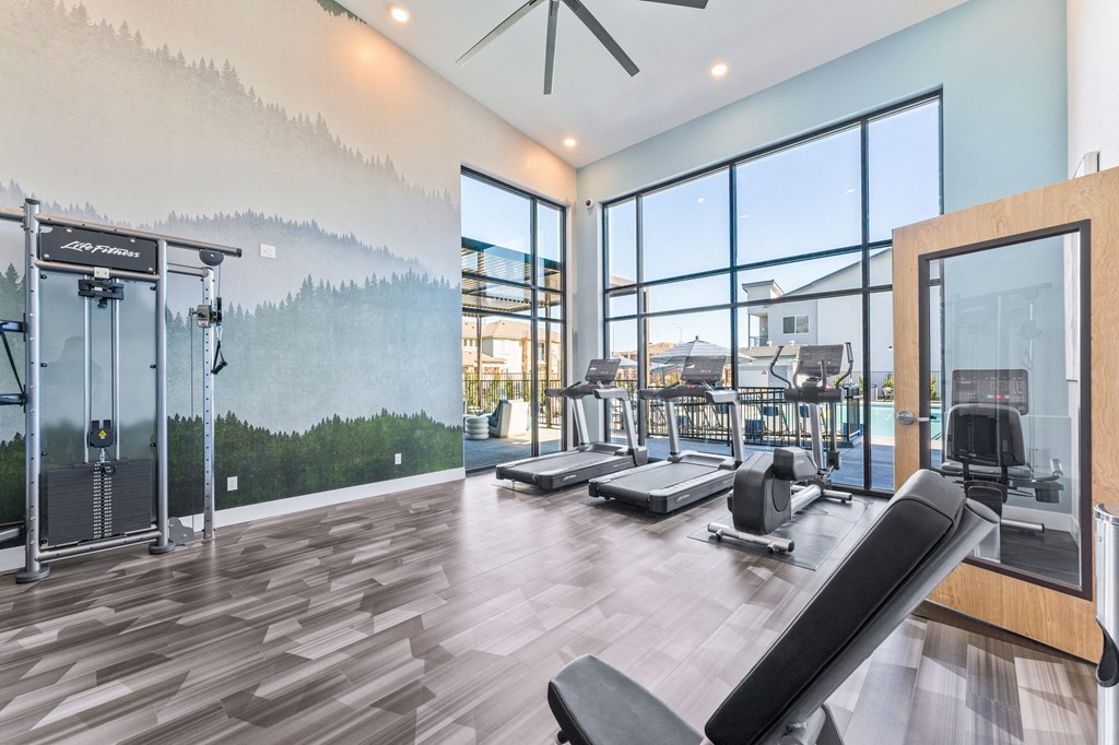 the private gym with weights and cardio equipment at the preserve at greatstone