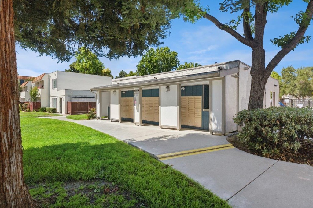 A building with package lockers
