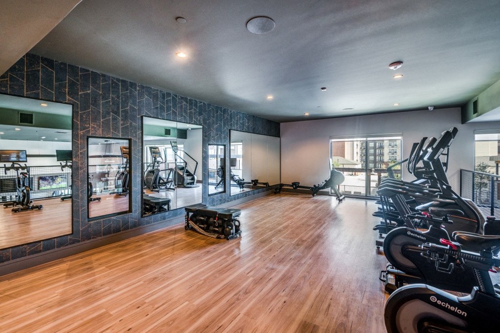 the gym has plenty of exercise machines and mirrors