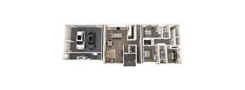 A series of three images showing different layouts of a small apartment.