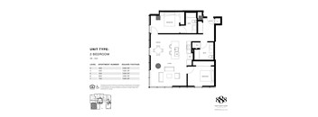 A black and white image of a 2 bedroom apartment floor plan.