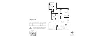 A black and white image of a 2 bedroom apartment floor plan.