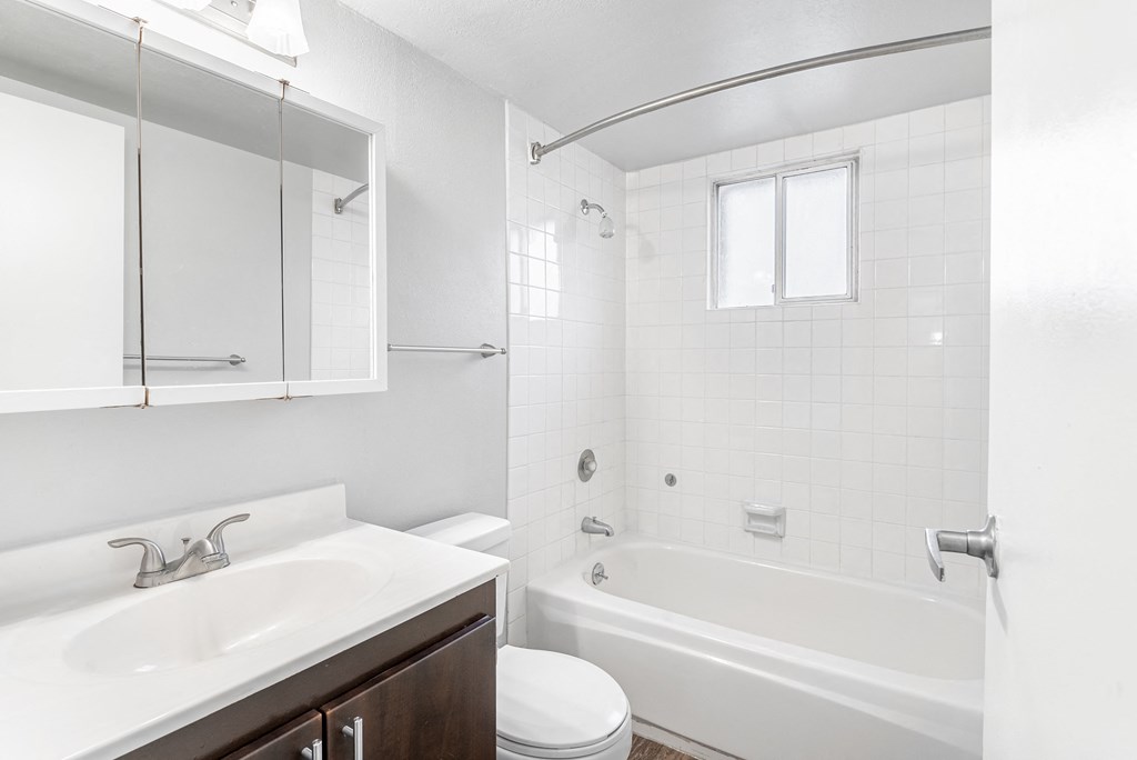 a bathroom with a sink toilet and bathtub