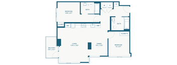 A floor plan of a small apartment with a living room, dining room, bedroom, bathroom, and closet.