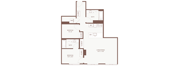 A floor plan of a house with two bedrooms, a living area, a bathroom, a closet, and a reference room.