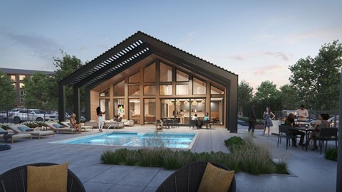 A modern house with a pool in the backyard.