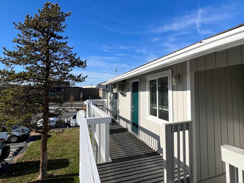 a home with a porch and a tree next to it