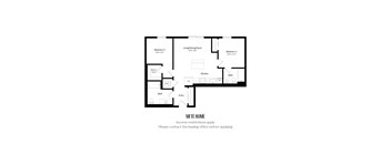 A floor plan of a home with two bedrooms, a living/dining room, a kitchen, a bath, and a walk-in closet.