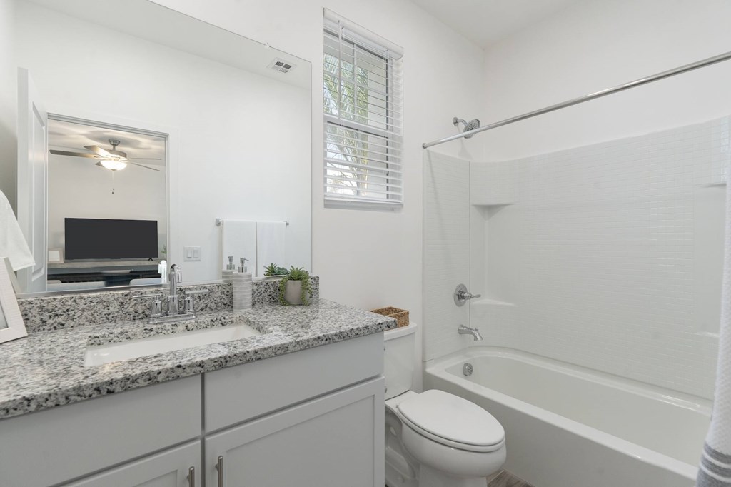 A bathroom with a white toilet, sink, and bathtub.