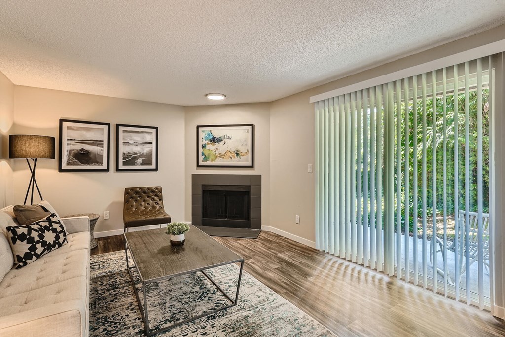 Align Apartments Model Living Room with Fireplace