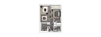 Lafayette Place Apartments 1x1 A Floor Plan 3D