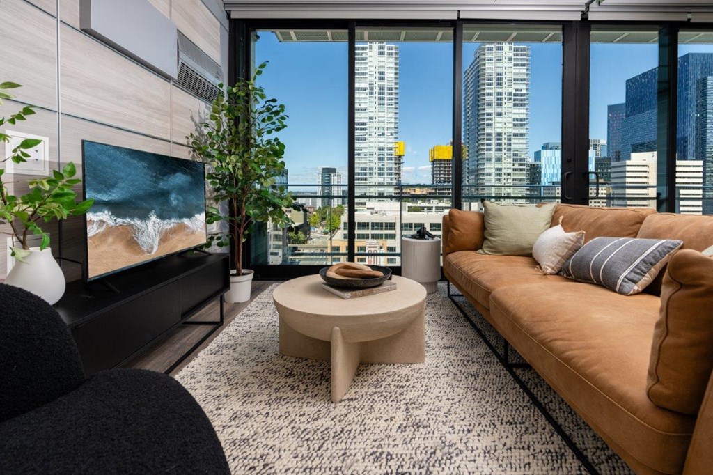 3ZERO3 New Apartments in Seattle, Washington Model Living Room with Beautiful Views