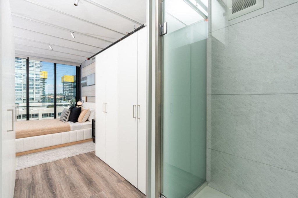 3ZERO3 New Apartments in Seattle, Washington Model Bedroom with Storage